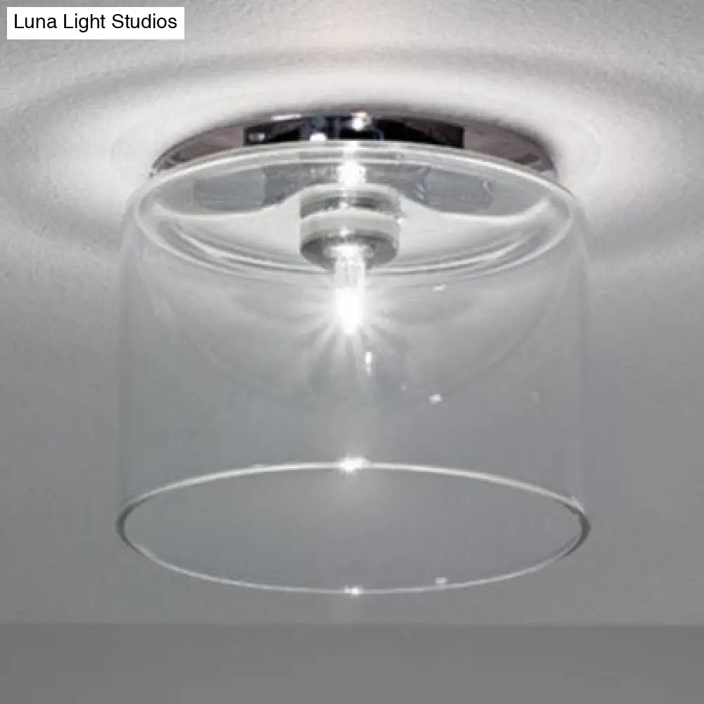 Modernist Clear Glass Flush Mount Lighting - 1 Light Nickel Ceiling Fixture Various Width Options /