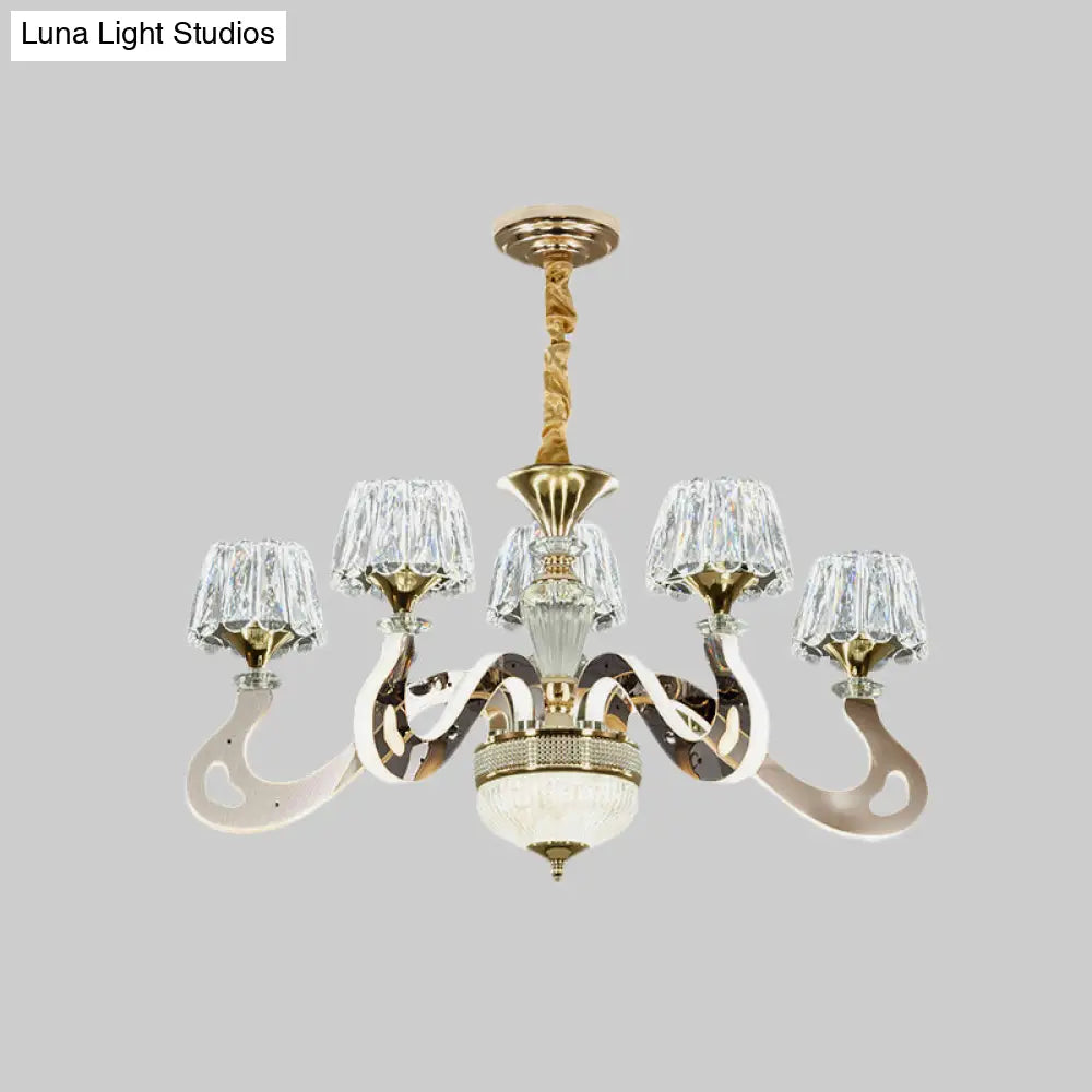 Modernist Conical Clear Crystal Hanging Light Kit - 3/5 Head Led Chandelier Pendant Lamp For Bedroom