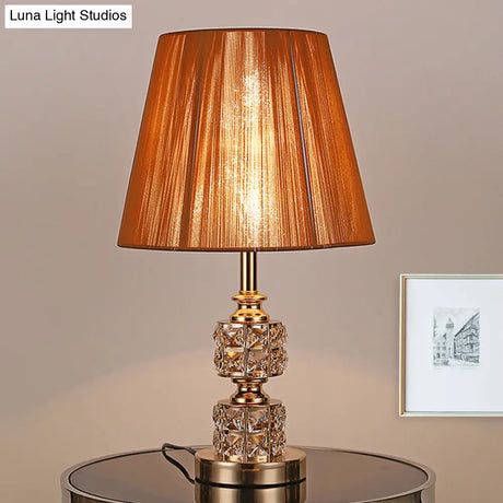 Modernist Conical Shade Crystal Desk Lamp - Gold Small 1-Head Task Lighting