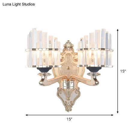 Modernist Conical Shade Wall Light Fixture With Crystal Rods - Gold Ideal For Living Room