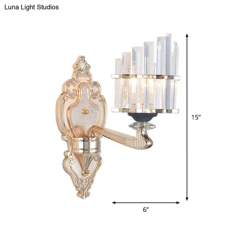 Modernist Conical Shade Wall Light Fixture With Crystal Rods - Gold Ideal For Living Room