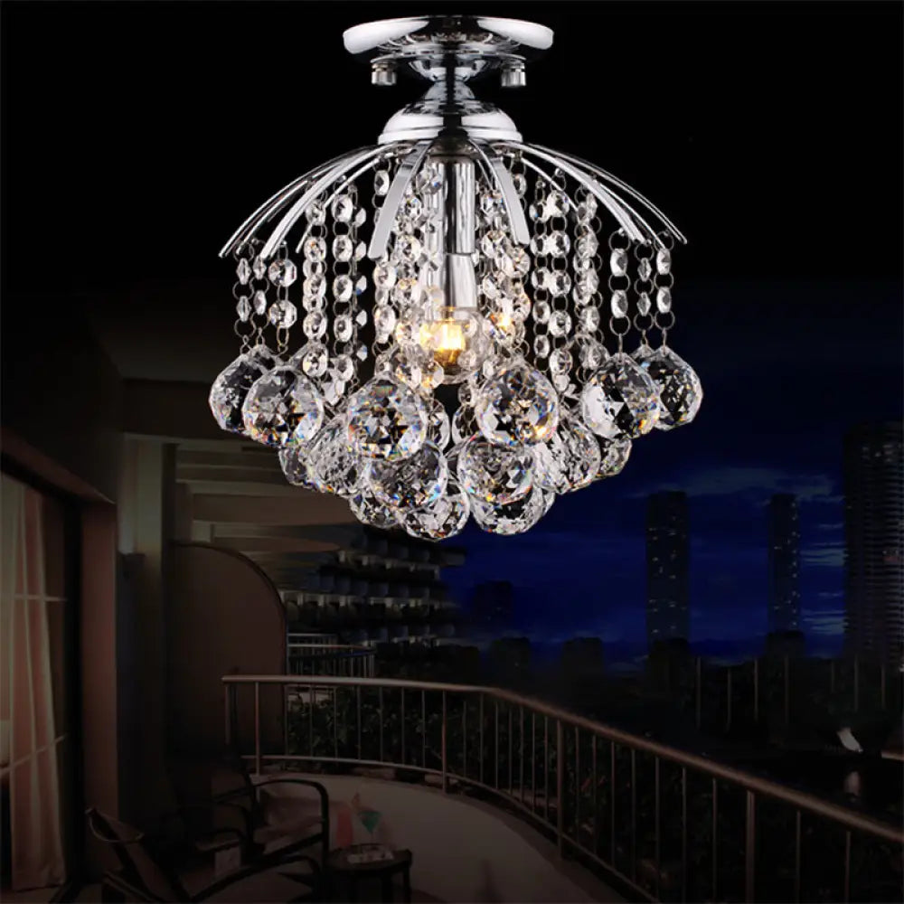 Modernist Crystal Cascade Porch Flush Mount Ceiling Light Chrome