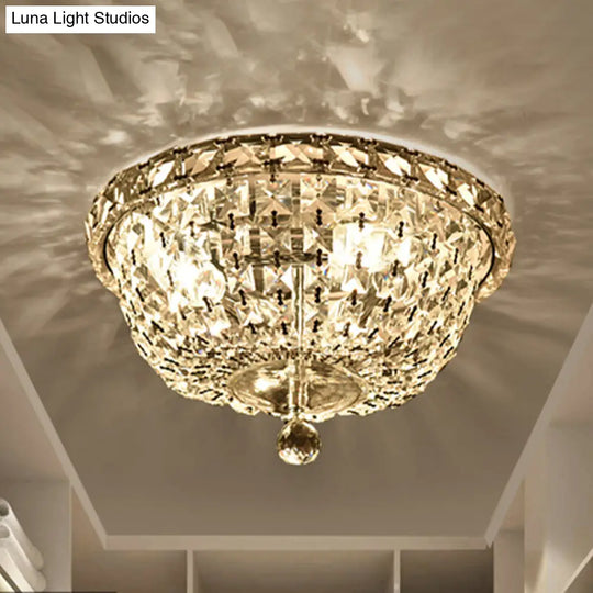 Modernist Crystal Ceiling Light Fixture - 3 Heads Flush Mount Bowl Shade Clear