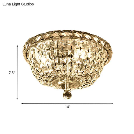 Modernist Crystal Ceiling Light Fixture - 3 Heads Flush Mount Bowl Shade