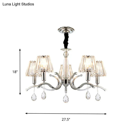 Modernist Crystal Chandelier - Silver 5/6 Bulbs Pendant Lamp