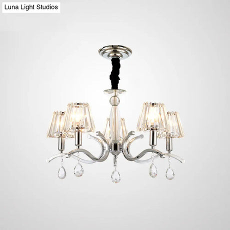 Modernist Crystal Chandelier Pendant Lamp - Silver Finish 5/6 Bulbs
