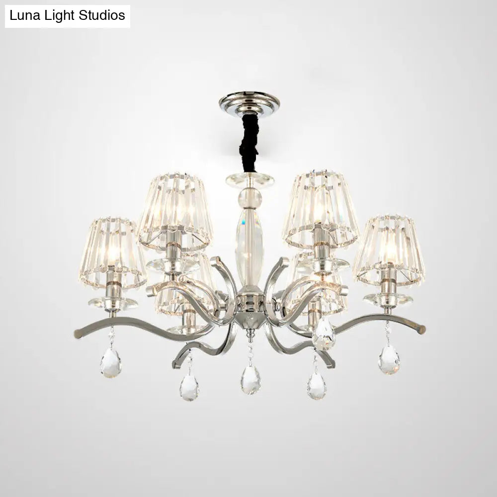 Modernist Crystal Chandelier - Silver 5/6 Bulbs Pendant Lamp