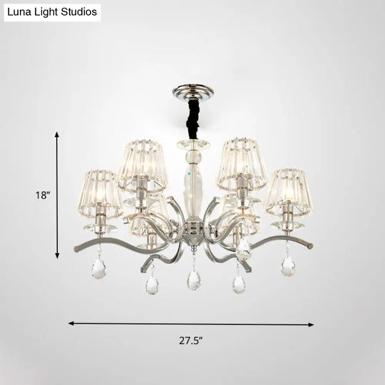 Modernist Crystal Chandelier - Silver 5/6 Bulbs Pendant Lamp