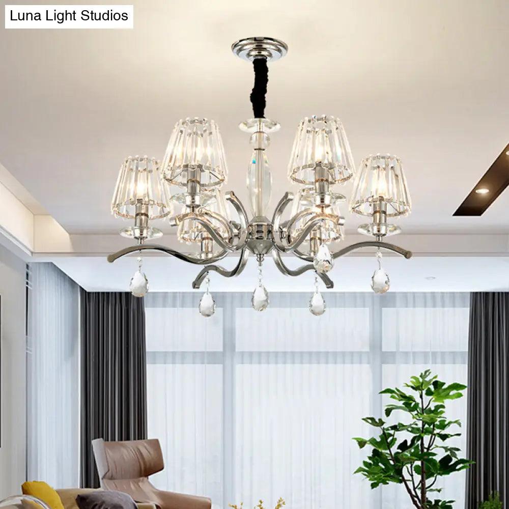 Modernist Crystal Chandelier - Silver 5/6 Bulbs Pendant Lamp