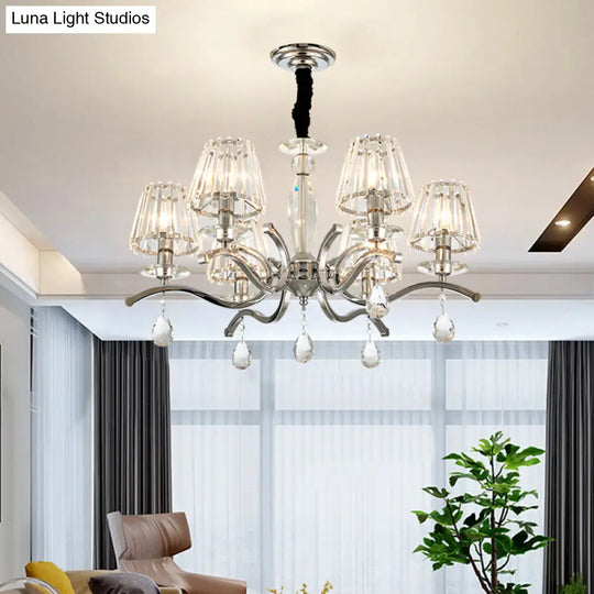 Modernist Crystal Chandelier - Silver 5/6 Bulbs Pendant Lamp