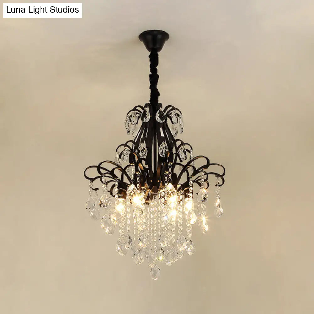 Modernist Style Crystal Chandelier With 3/6 Heads - Black/Gold Ceiling Pendant Light For Bedroom