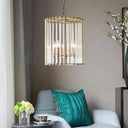 Modernist Crystal Cylinder Chandelier With Brass Pendant Light Fixture - 3/5 Bulbs 10/14 Wide / 10