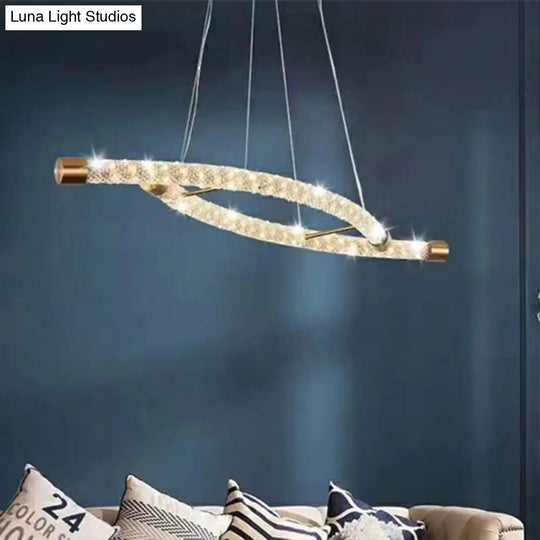 Modernist Crystal Gold Led Chandelier Pendant - Rope-Shaped Living Room Light Fixture