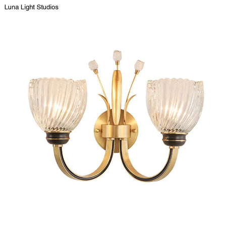 Modernist Crystal Shade Brass Wall Sconce For Living Room - 1/2-Light Bowl Lighting