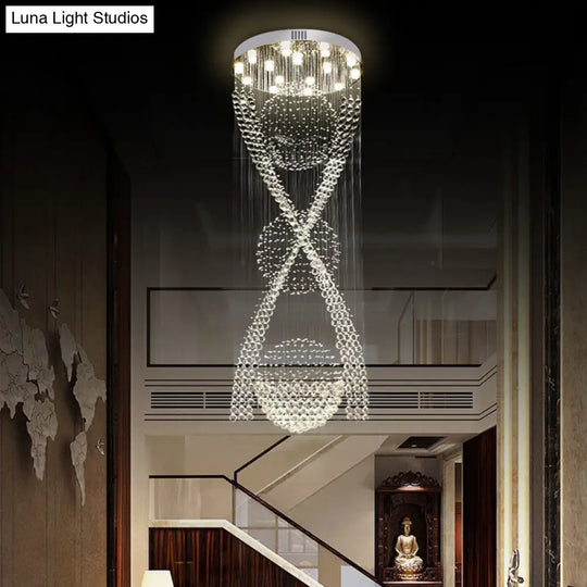Modernist Crystal Spiraling Pendant With 15 Led Lights - Silver