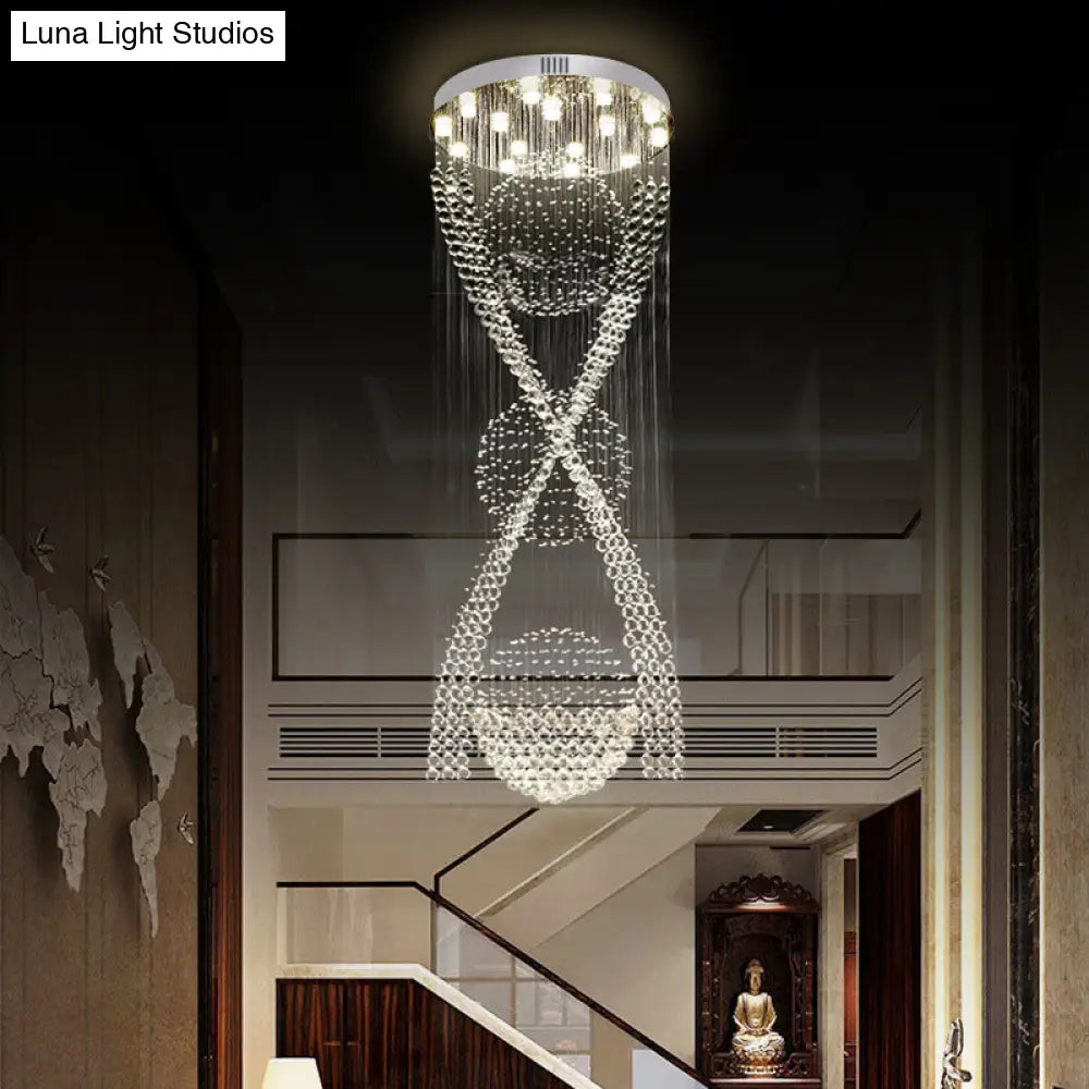 Modernist Crystal Spiral Pendant With 15 Led Lights - Silver’