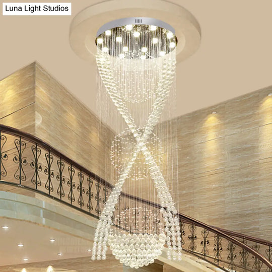 Modernist Crystal Spiraling Pendant With 15 Led Lights - Silver