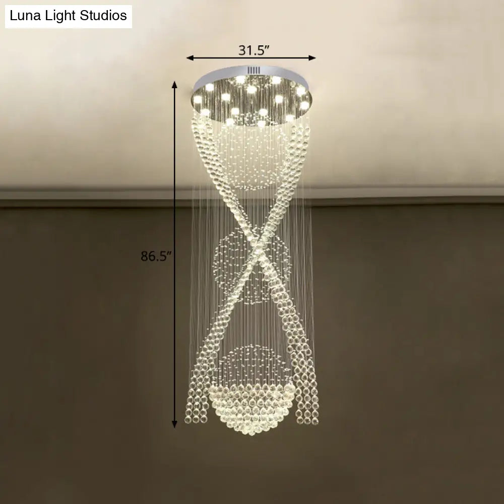 Modernist Crystal Spiral Pendant With 15 Led Lights - Silver’