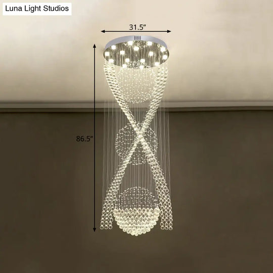 Modernist Crystal Spiral Pendant With 15 Led Lights - Silver’