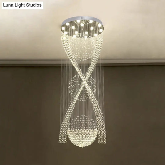 Modernist Crystal Spiraling Pendant With 15 Led Lights - Silver