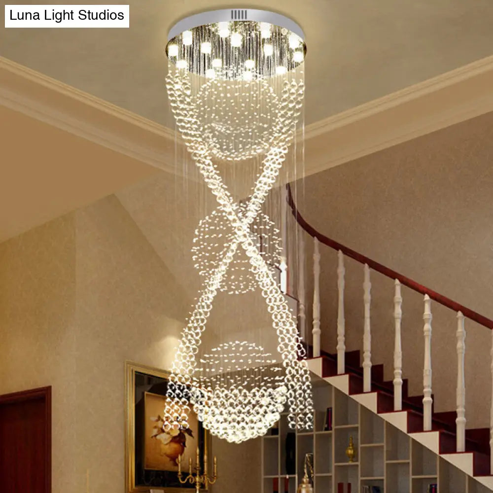 Modernist Crystal Spiraling Pendant With 15 Led Lights - Silver