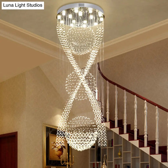 Modernist Crystal Spiraling Pendant With 15 Led Lights - Silver
