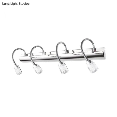 Modernist Crystal Vanity Wall Sconce With Gooseneck Arm - Clear Cylinder Shape 3 Lights 12.5/18 W