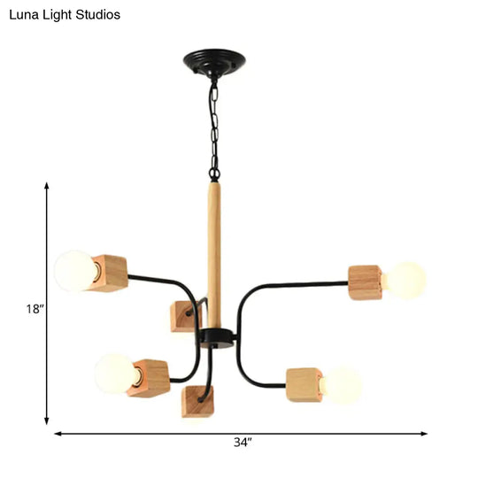 Modern Curved Arm Pendant Chandelier With Multi Lights And Wood Detailing