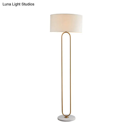 Modernist Drum Fabric Shade Floor Lamp With Single Light - Beige/Flaxen Reading For Living Room