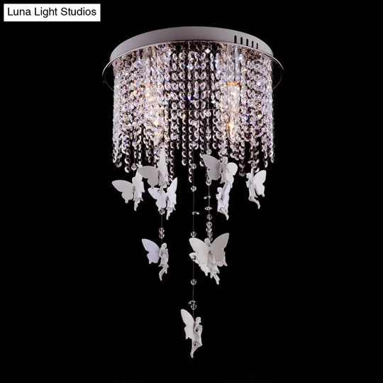 Modernist Flushmount Ceiling Light - Silver Round Cascading Glass Crystals 5/8/10 Lights