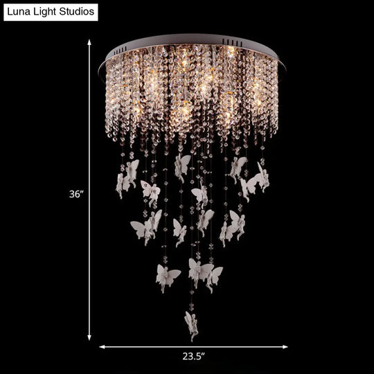 Modernist Flushmount Ceiling Light - Silver Round Cascading Glass Crystals 5/8/10 Lights