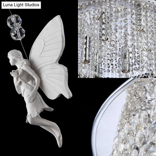 Silver Round Flush Ceiling Light - Modernist Cascading Glass Crystal Shade 5/8/10 Lights