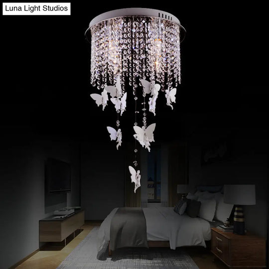 Modernist Flushmount Ceiling Light - Silver Round Cascading Glass Crystals 5/8/10 Lights