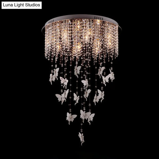 Modernist Flushmount Ceiling Light - Silver Round Cascading Glass Crystals 5/8/10 Lights