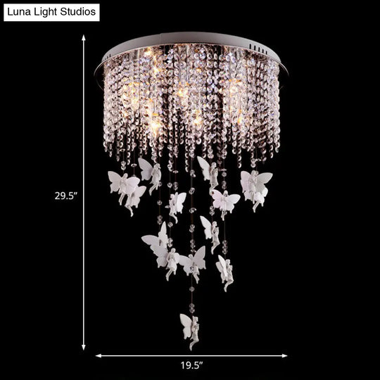 Modernist Flushmount Ceiling Light - Silver Round Cascading Glass Crystals 5/8/10 Lights
