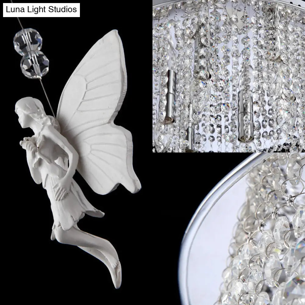 Modernist Flushmount Ceiling Light - Silver Round Cascading Glass Crystals 5/8/10 Lights