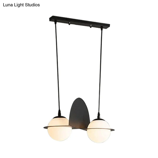 Modernist Glass Cluster Pendant Light With 2/3 White Ball Shades And Black Led Hanging