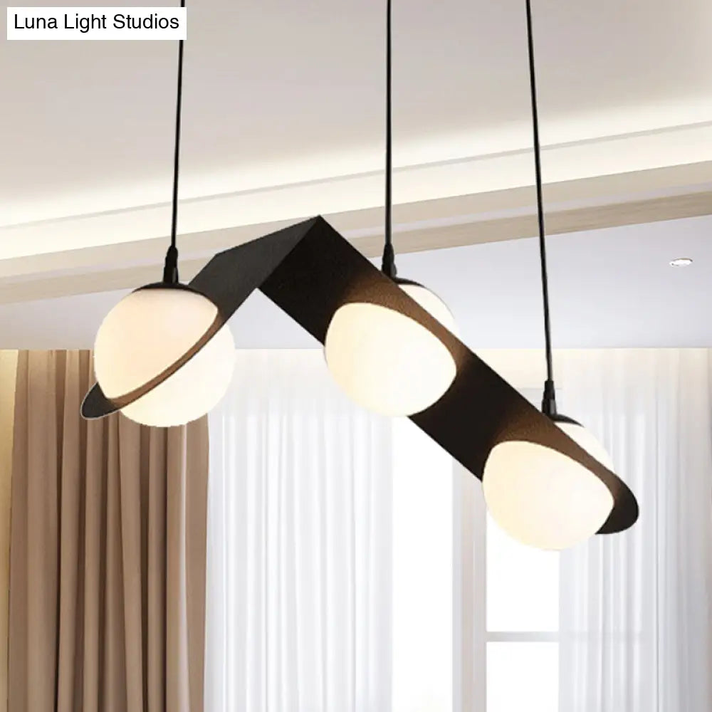Modernist Glass Cluster Pendant Light With 2/3 White Ball Shades And Black Led Hanging