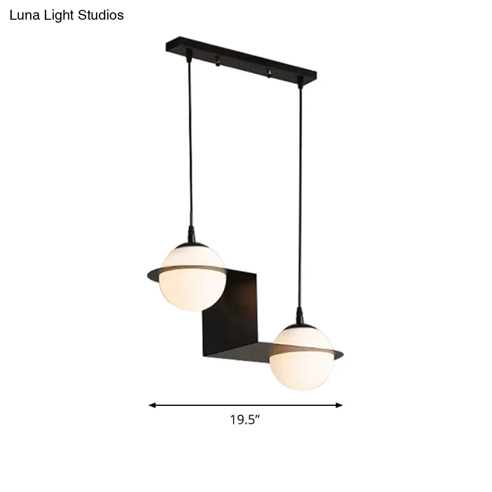 Modernist Glass Cluster Pendant Light With 2/3 White Ball Shades And Black Led Hanging