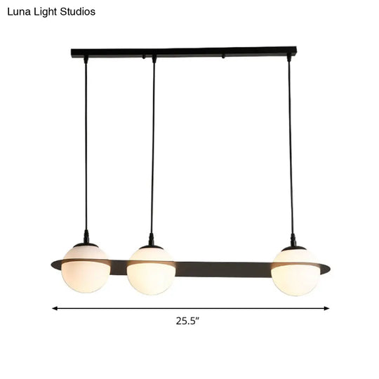 Modernist Ball White Glass Cluster Pendant Light - Straight/Curved Design 2/3 Lights Black Led