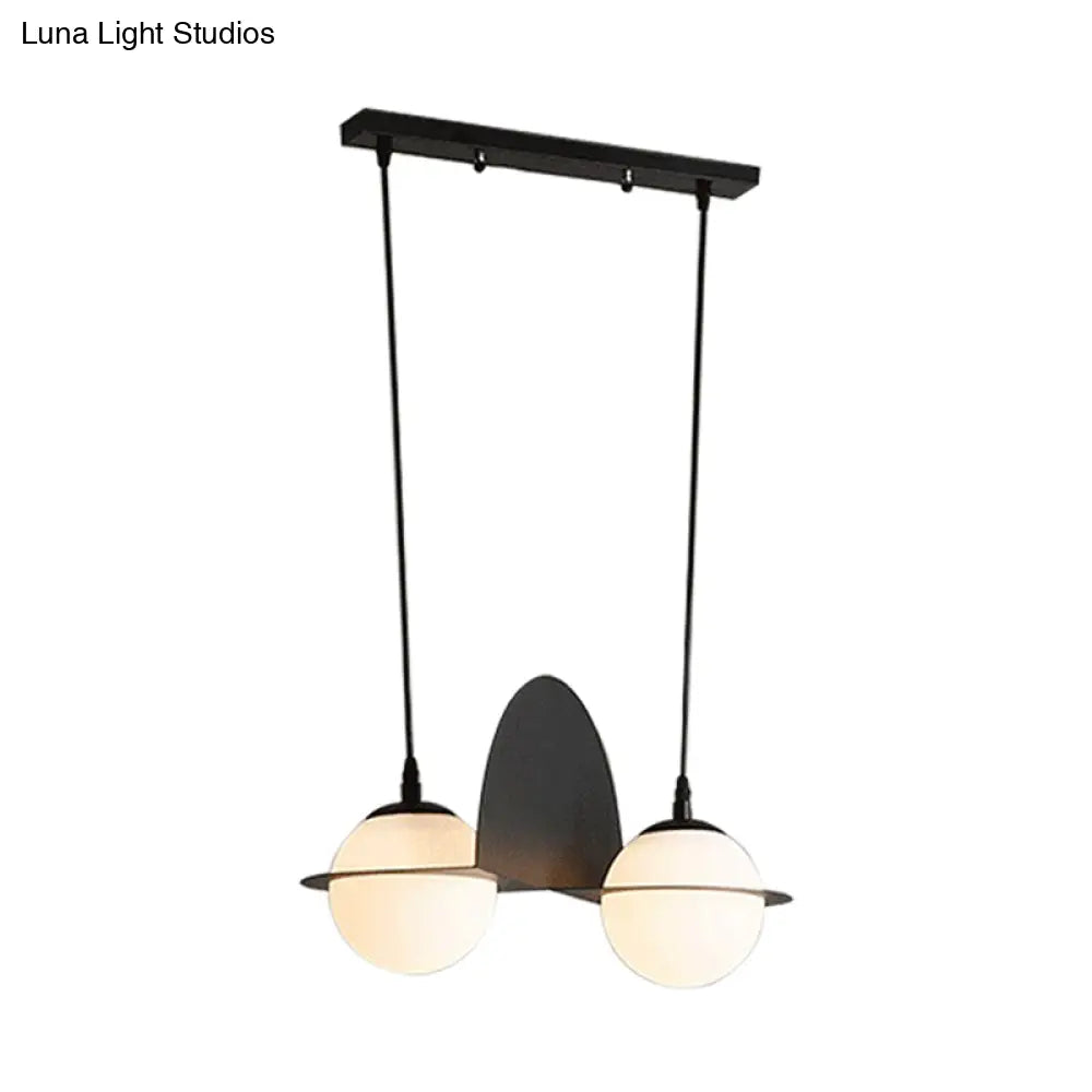 Modernist Ball White Glass Cluster Pendant Light - Straight/Curved Design 2/3 Lights Black Led