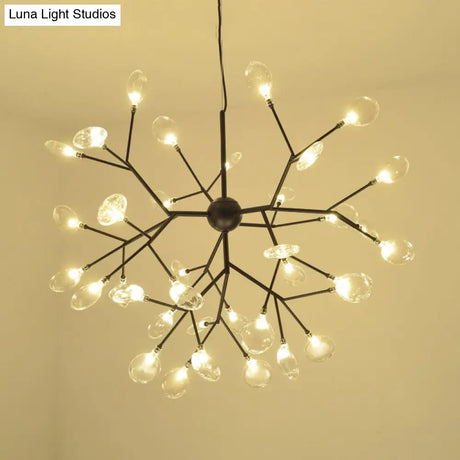 Modernist Glass Hanging Lamp With Leaf Shade - 27/36 Lights Chandelier Pendant Light In Black/Gold