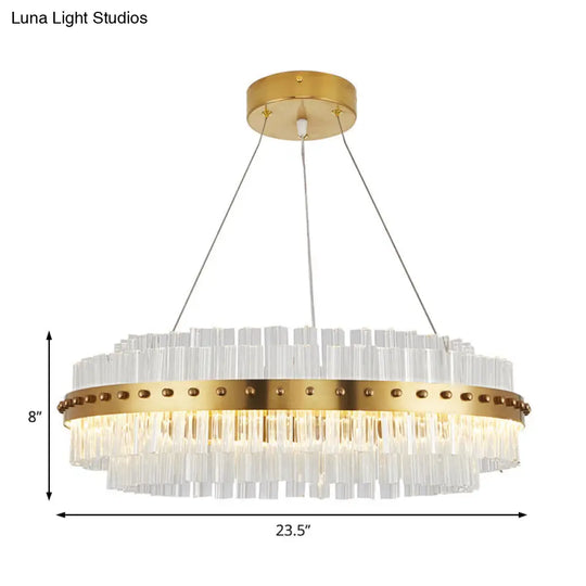 Modern Gold Chandelier With Dual-Layered Glass Shade - Led Living Room Ceiling Pendant Light