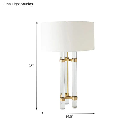Modernist Gold Crystal Nightstand Lamp With Hand-Cut Crystals & Cylindrical Task Light