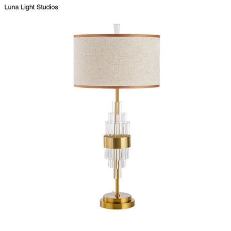 Modernist Gold Desk Lamp: Straight-Sided Shade Small 1-Head Table Light With Fabric