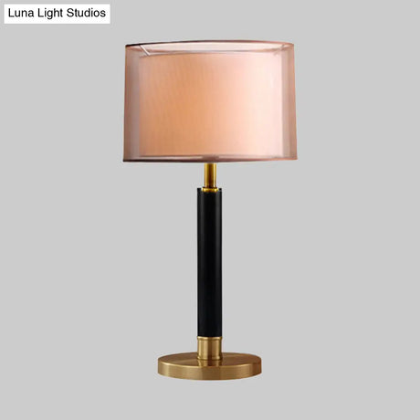 Modernist Gold Desk Lamp With Fabric Shade - Compact 1-Bulb Task Lighting For Living Room