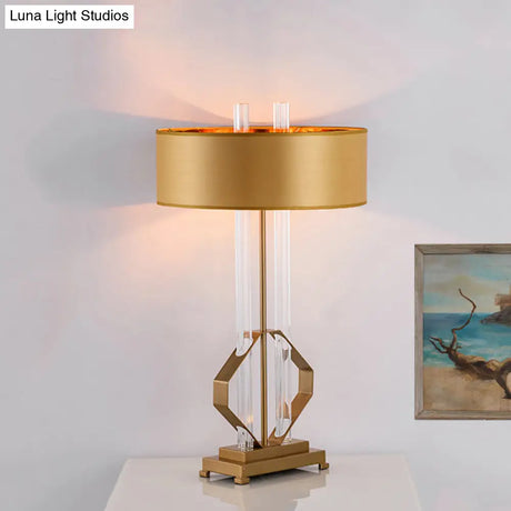 Modernist Gold Fabric 1-Bulb Book Light: Straight-Sided Shade Task Lighting
