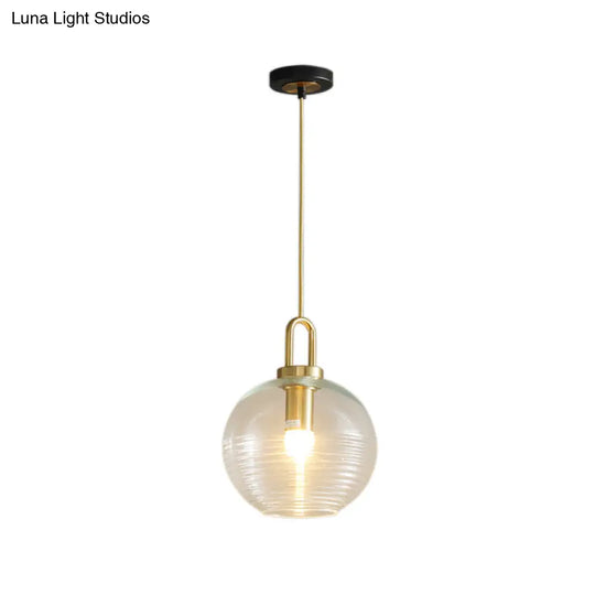 Modernist Gold Glass Pendant Light - Clear Ribbed Cylindrical/Drum/Globe Design 1 6’/8’/12’