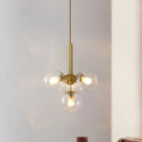 Modernist Gold Globe Pendant Light Fixture - Clear Water Glass 4 Heads