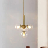 Modernist Gold Globe Pendant Light Fixture - Clear Water Glass 4 Heads